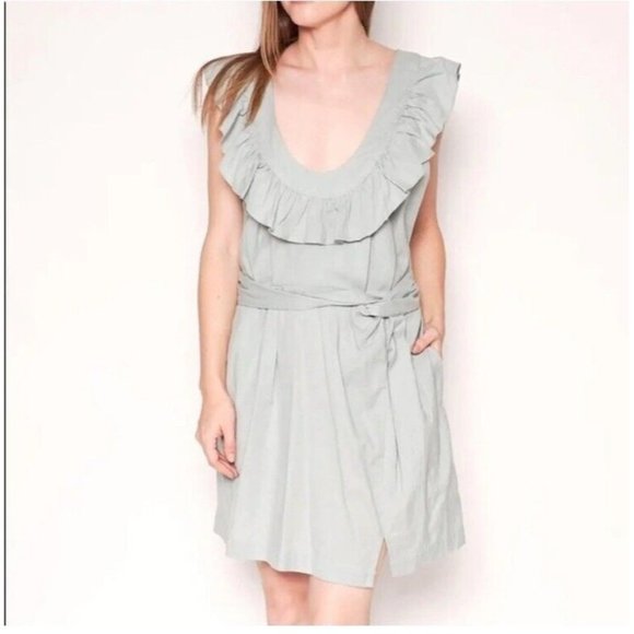 Aqua Blue Free People LLara Boho Ruffle Cross Back Mini Dress Sz S/M Pockets EUC - Picture 1 of 12